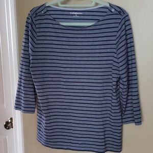 Women's L navy blue striped 3/4 sleeve top
